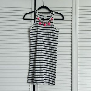 J.Crew Girls Striped Strap Dress with Pom-Pom and Sequin Detail